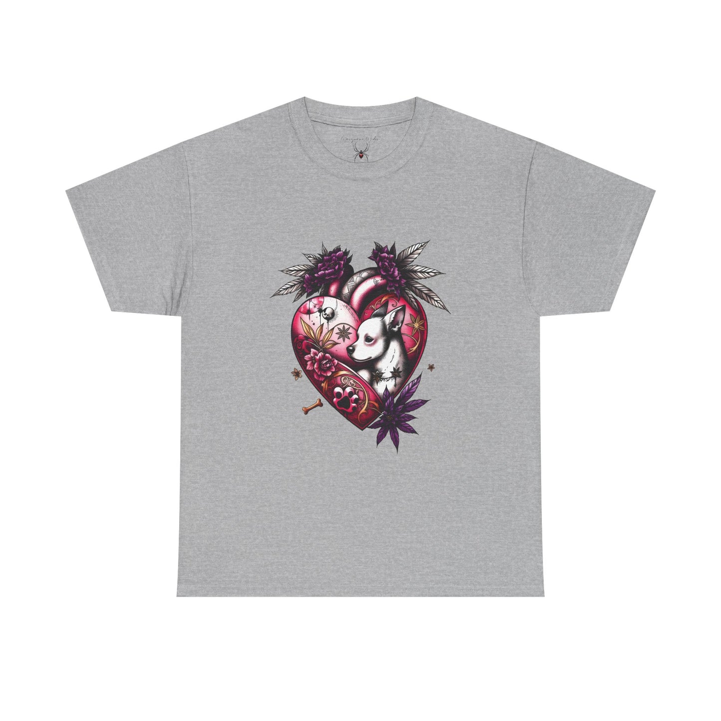 I Love Dogs - Chihuahua Valentine Heart Tee — Gothic Floral Dog Graphic Unisex T-Shirt