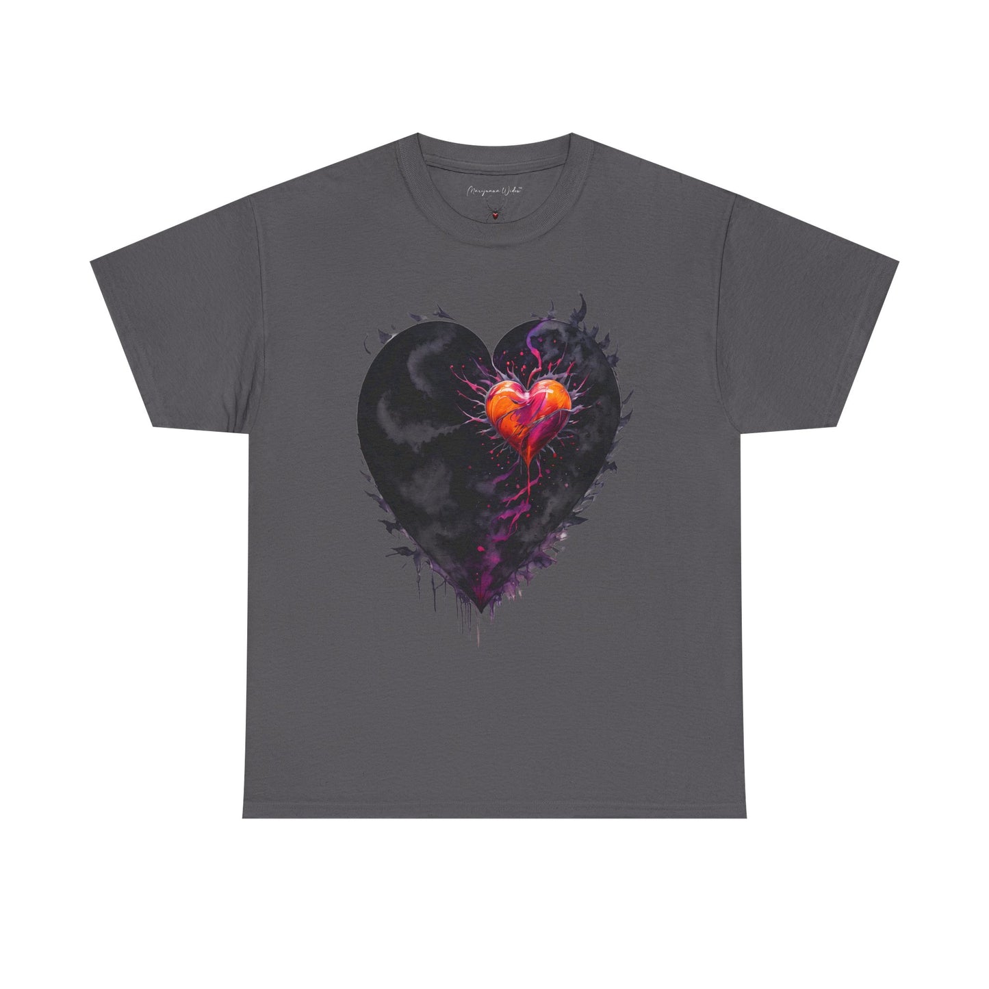 Burning Heart Graphic Tee — Dark Gothic Heart with Fiery Core - Unisex T-shirt