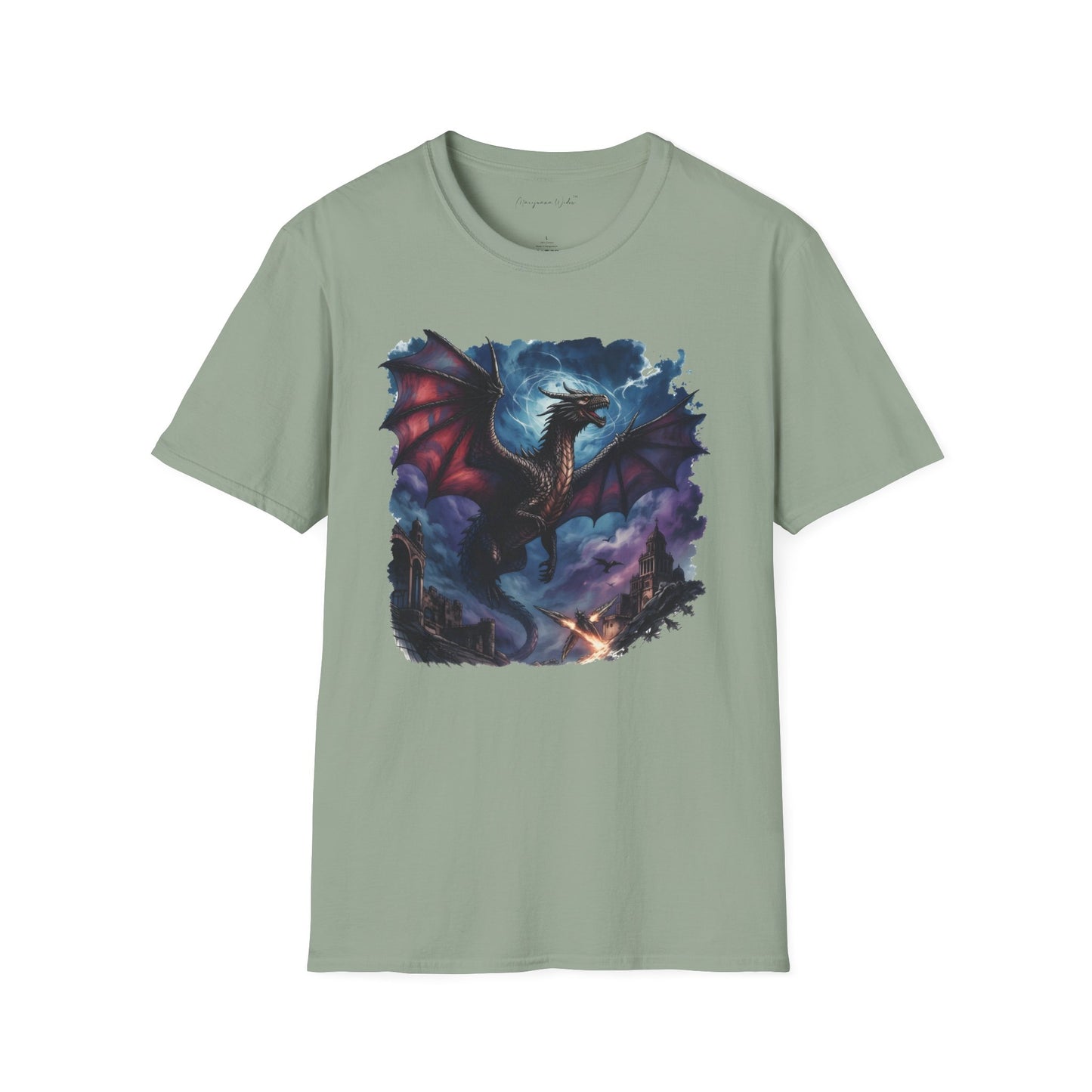 Dragon Night Above the Tower Unisex T-Shirt — Fantasy Dragon Artwork Tee
