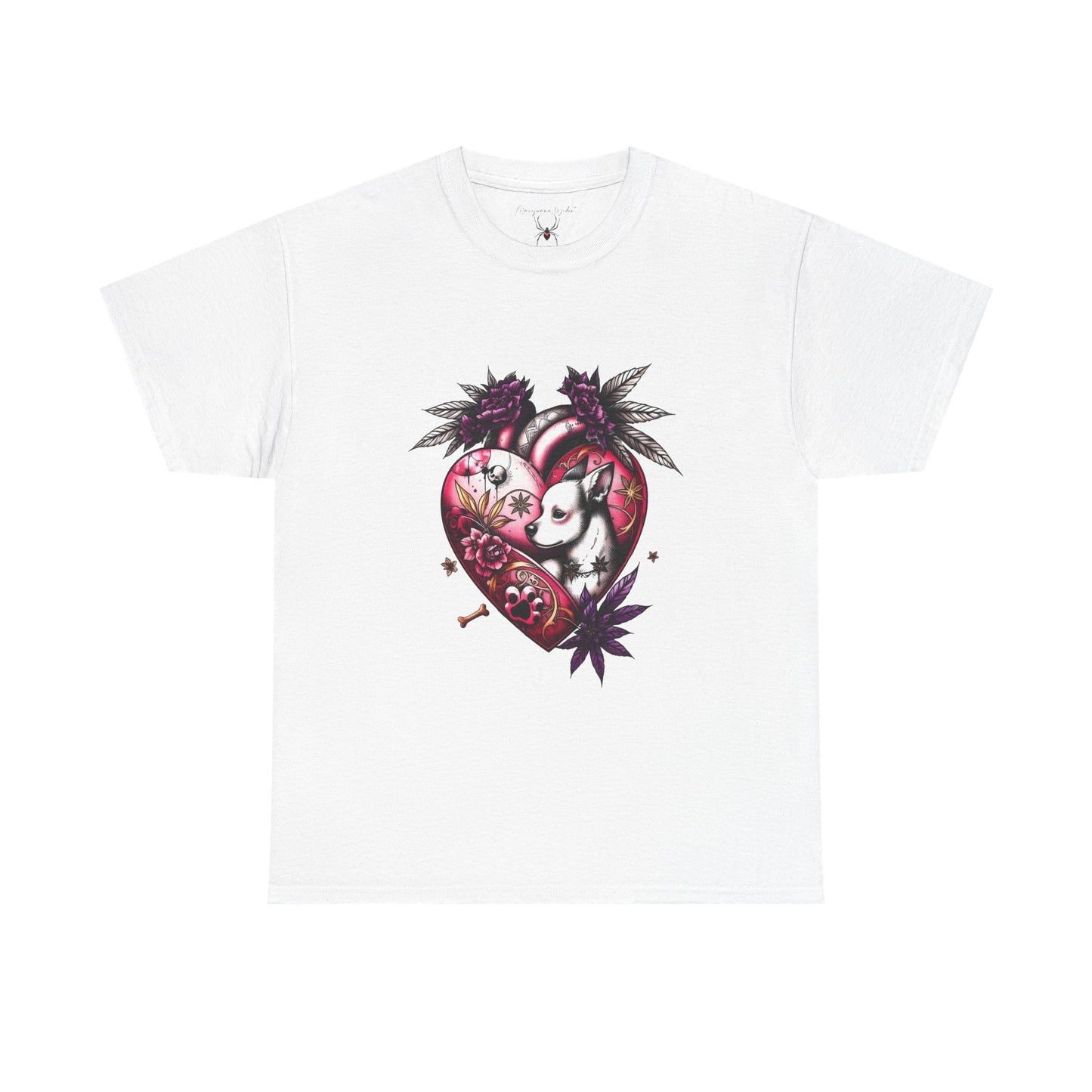 I Love Dogs - Chihuahua Valentine Heart Tee — Gothic Floral Dog Graphic Unisex T-Shirt
