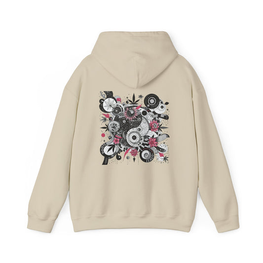 Queen Mary - Skull Floral Leaf Ying Yang Hoodie — Gothic Day of the Dead Style Sweatshirt