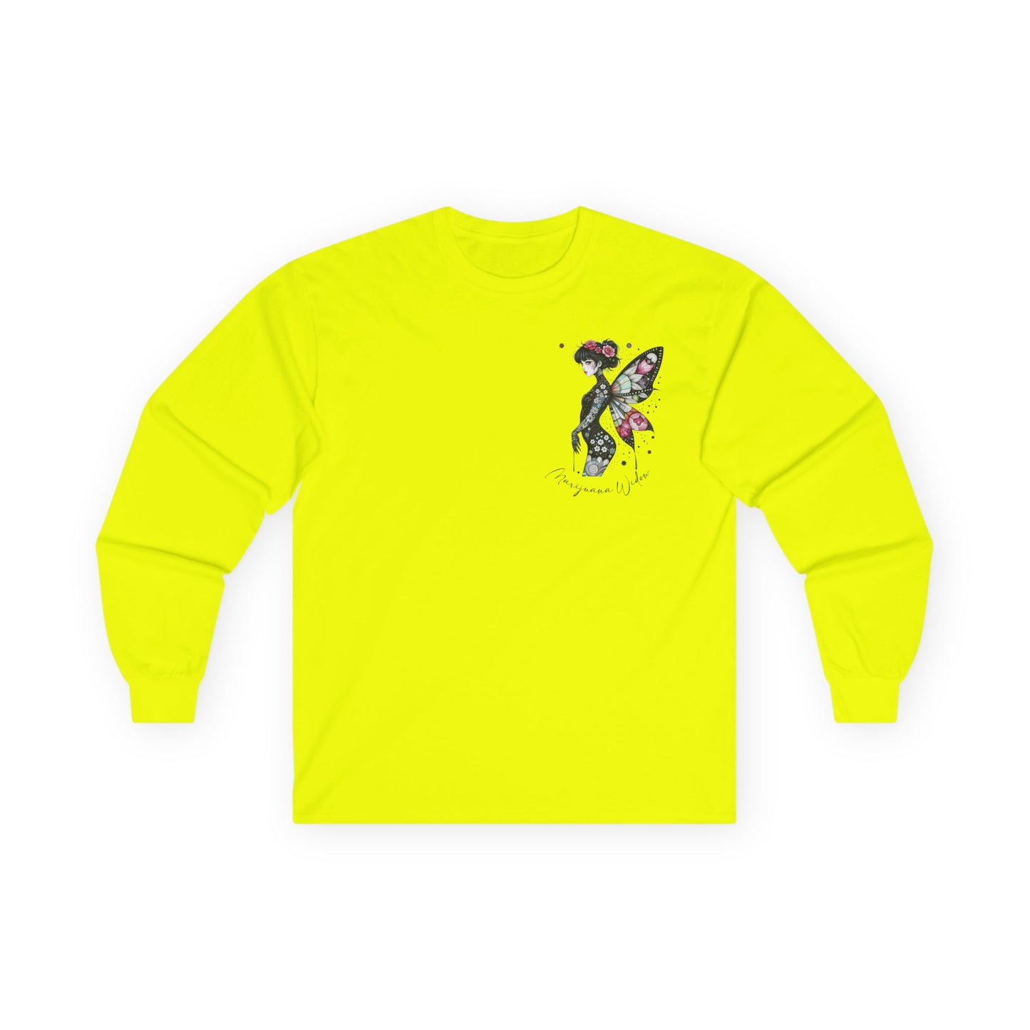 Dripping Ink - Fairy Butterfly Floral Long Sleeve Tee — Watercolor Wings - Front & Back Print Unisex Tee