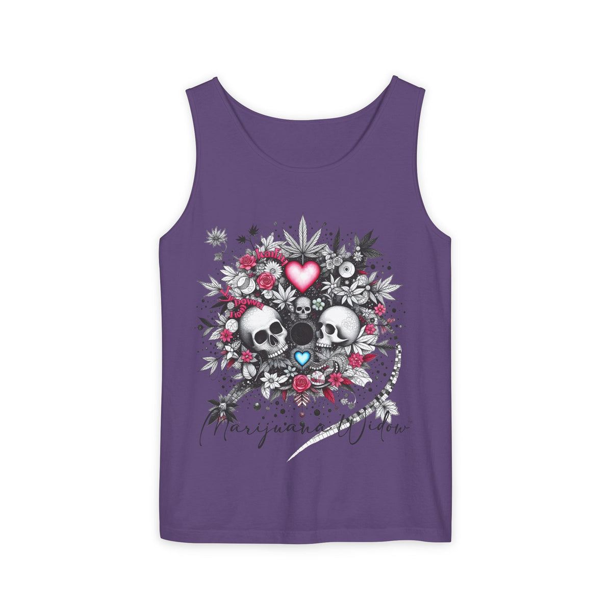 Skull & Roses Tank Top — Romantic Gothic Floral Graphic - Unisex Tank Top - Marijuana Widow