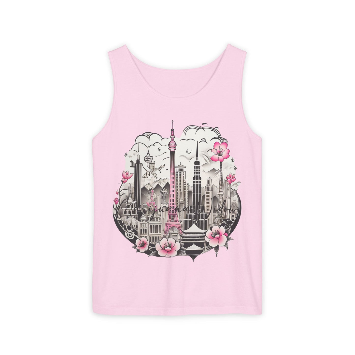 Tokyo Skyline Tank Top — Cherry Blossom Cityscape Graphic - Unisex Tank Top