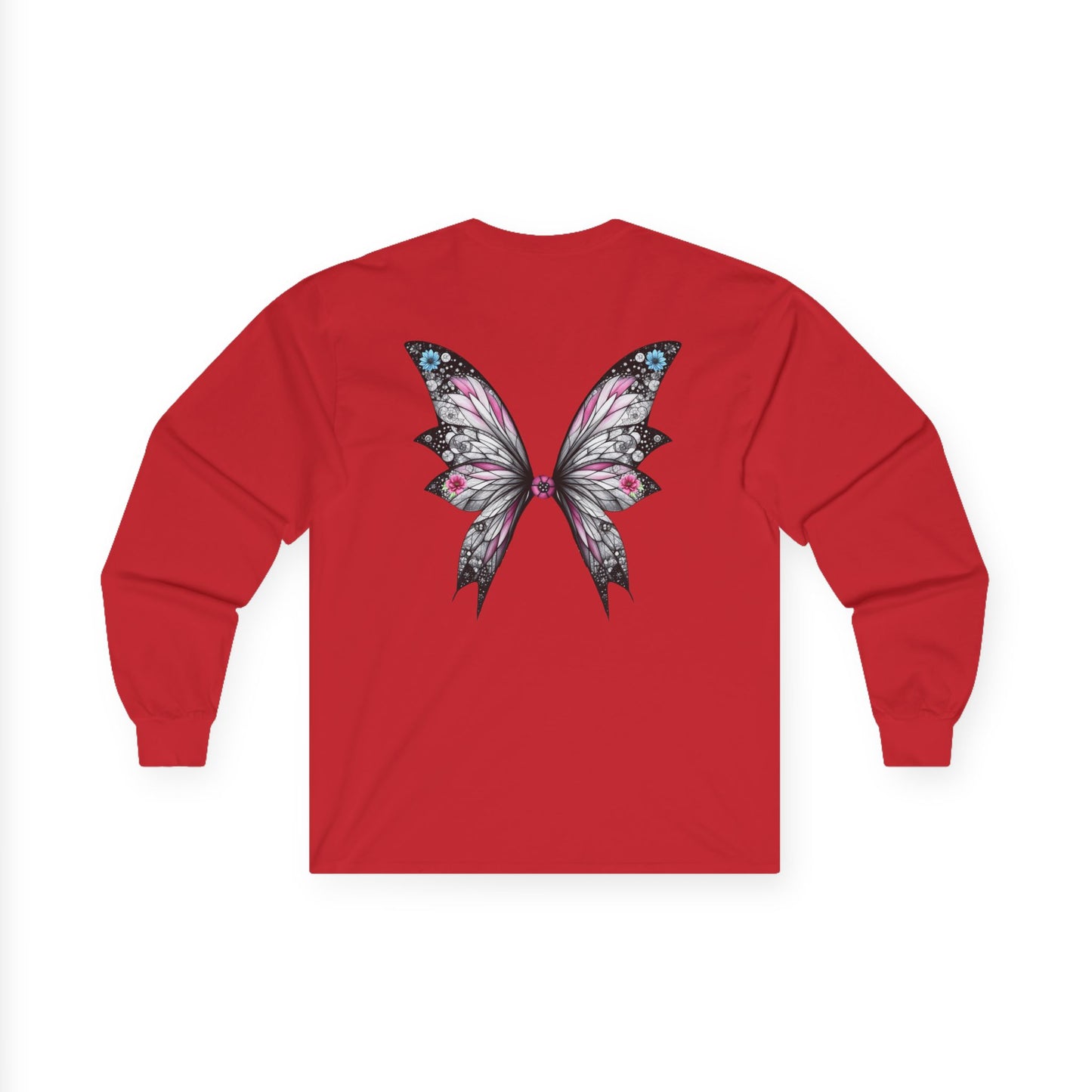 Wing and a Prayer - Fairy Butterfly Wings Long Sleeve Tee — Floral Gothic Butterfly Graphic