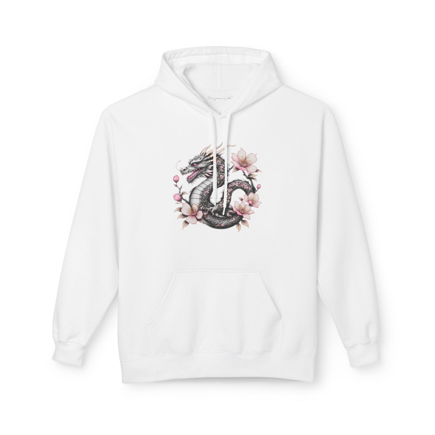 Asian Influence - Floral Dragon Hoodie – Watercolor Sakura Yin-Yang Design - Unisex Sweatshirt