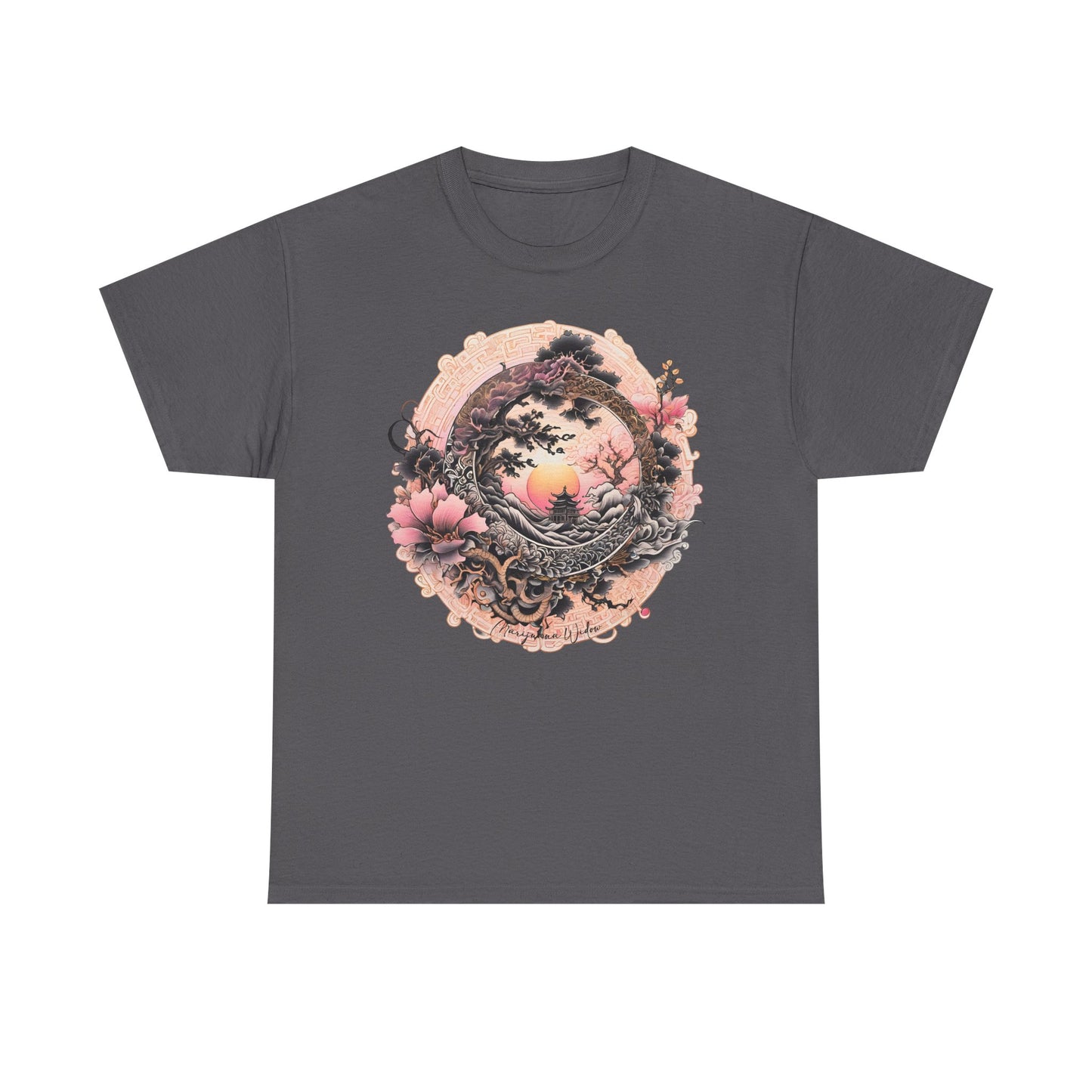 Sunset Pagoda — Vintage Pagoda with Cherry Blossoms - Unisex T-shirt