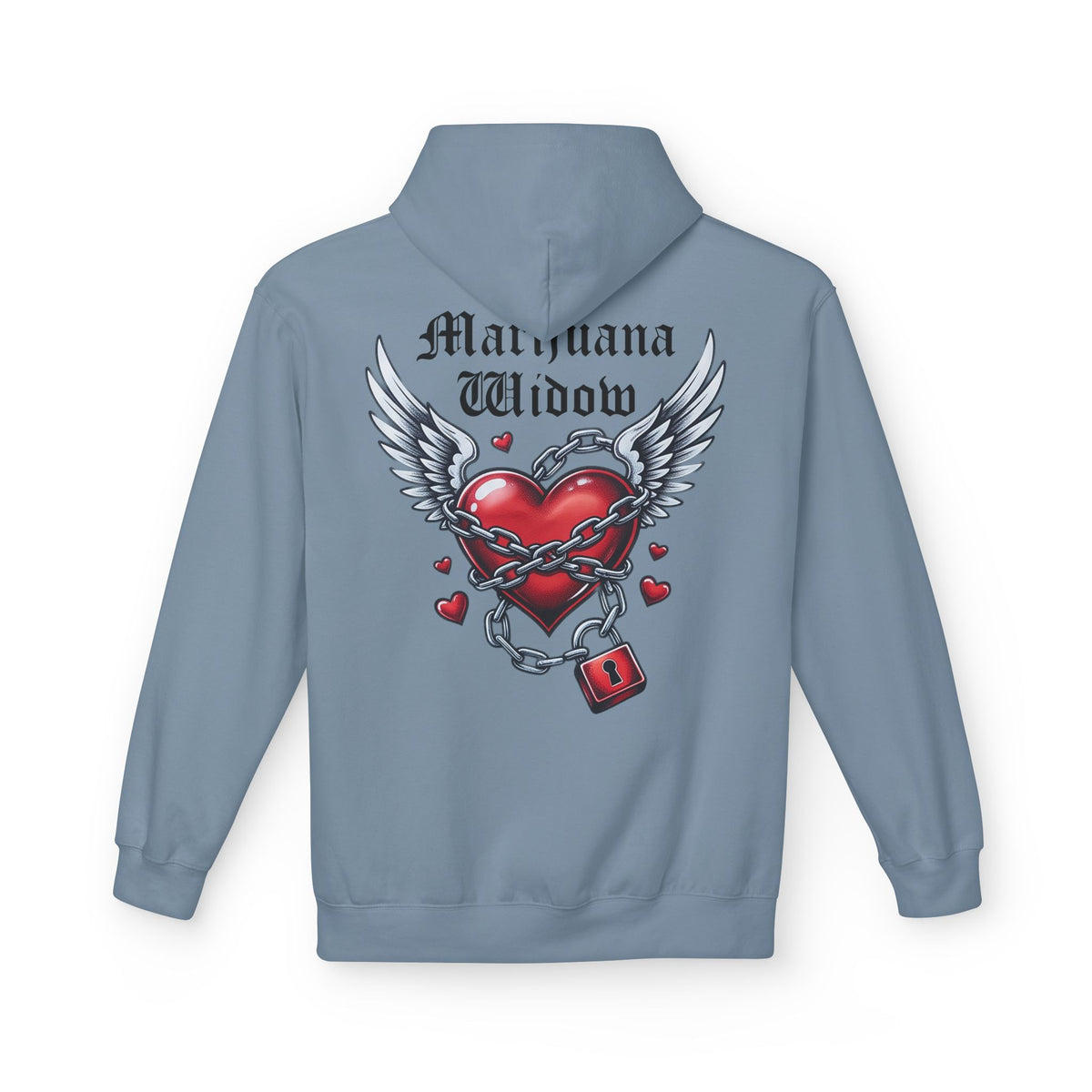 Winged Heart Lock Hoodie — Locked Heart Graphic Pullover Front and Back Graphic - Marijuana Widow