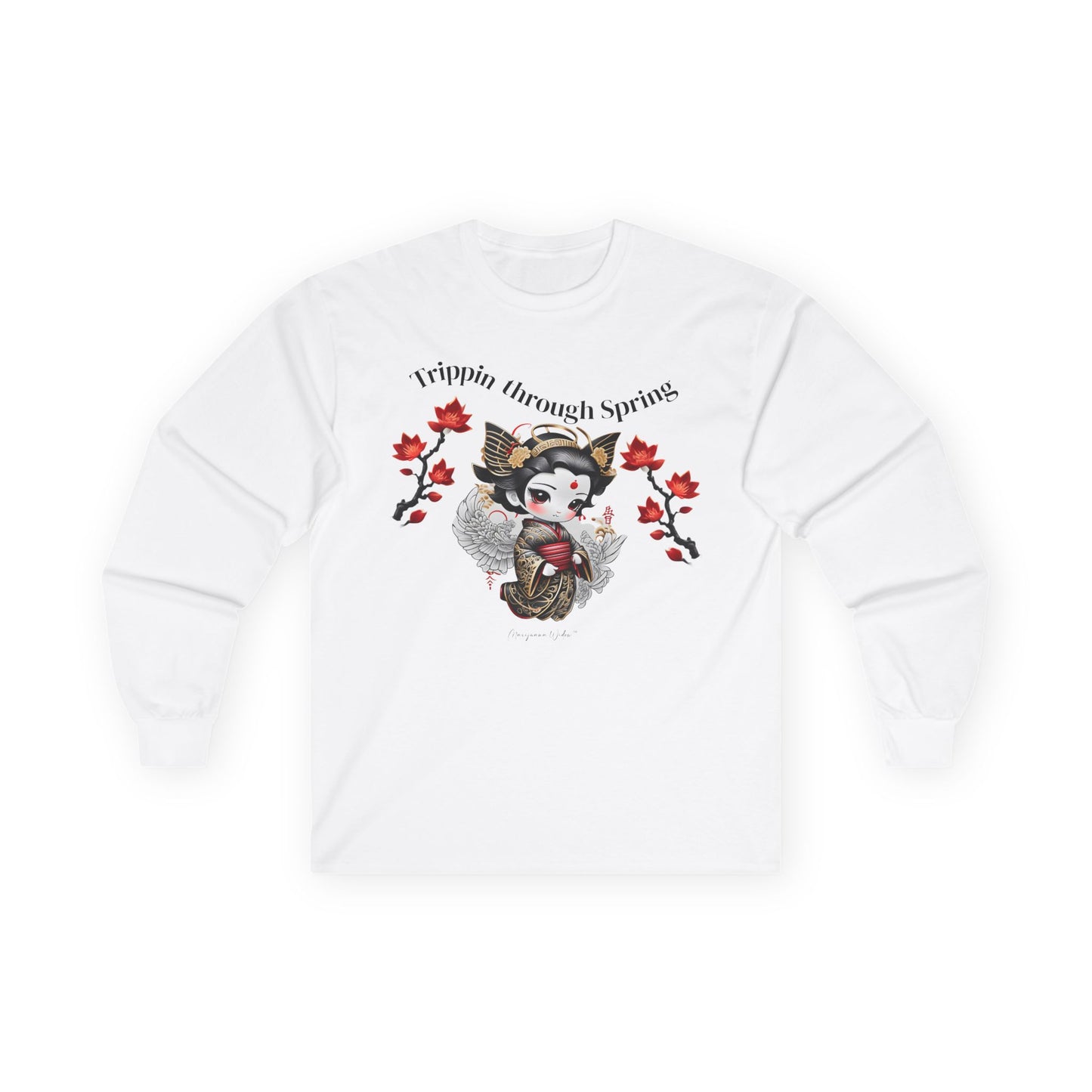 Geisha Angel - Trippin Through Spring - Cute Japanese Maple Leaves - Unisex Long Sleeve Tee
