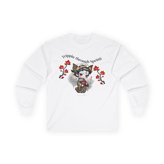 Geisha Angel - Trippin Through Spring - Cute Japanese Maple Leaves - Unisex Long Sleeve Tee