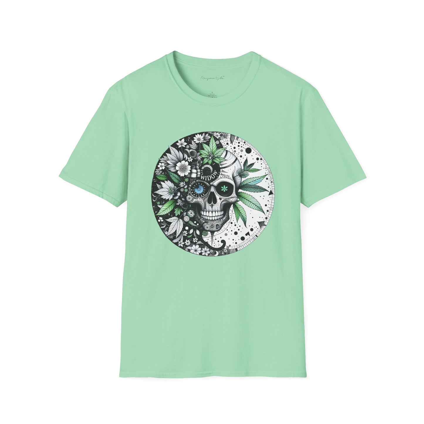 Skull Floral Tee — 'Widow' Botanical Day of the Dead Graphic Unisex Soft T-Shirt