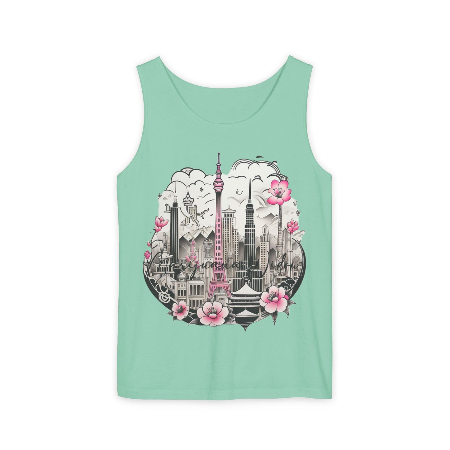 Tokyo Skyline Tank Top — Cherry Blossom Cityscape Graphic - Unisex Tank Top