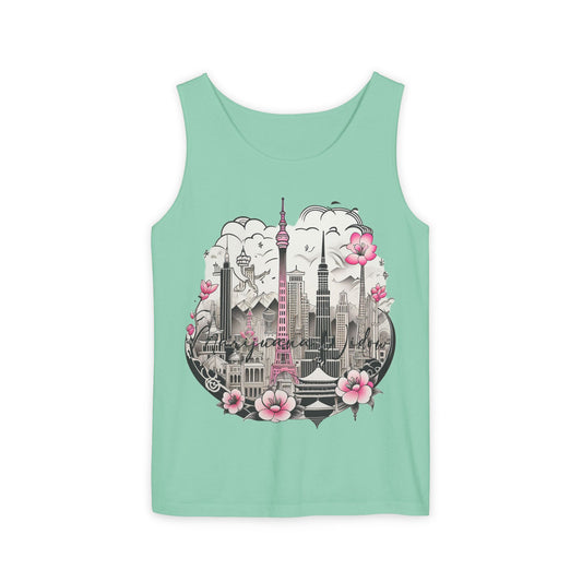 Tokyo Skyline Tank Top — Cherry Blossom Cityscape Graphic - Unisex Tank Top