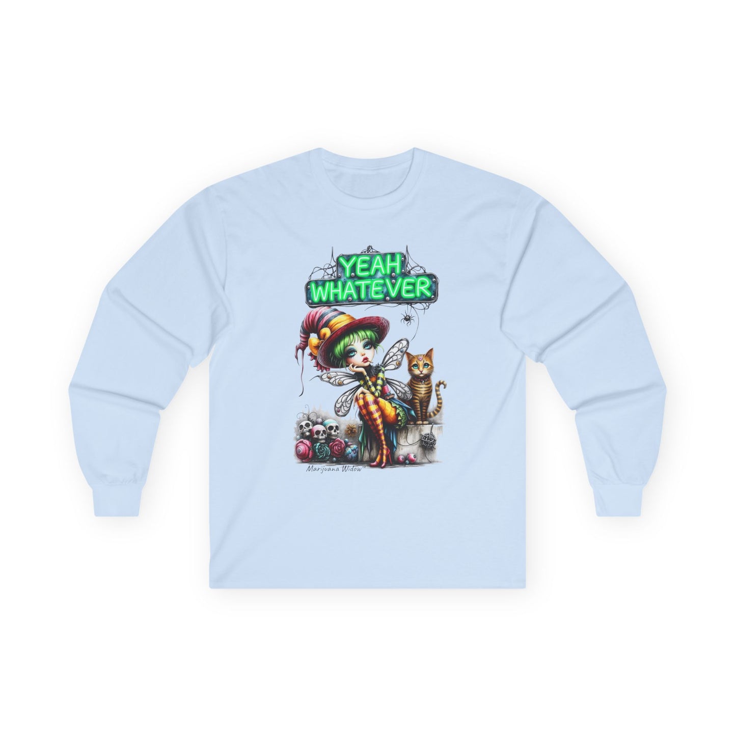 Halloween Fairy - Yeah Whatever - Fairy and Skeleton with Cat - Unisex Long Sleeve Tee