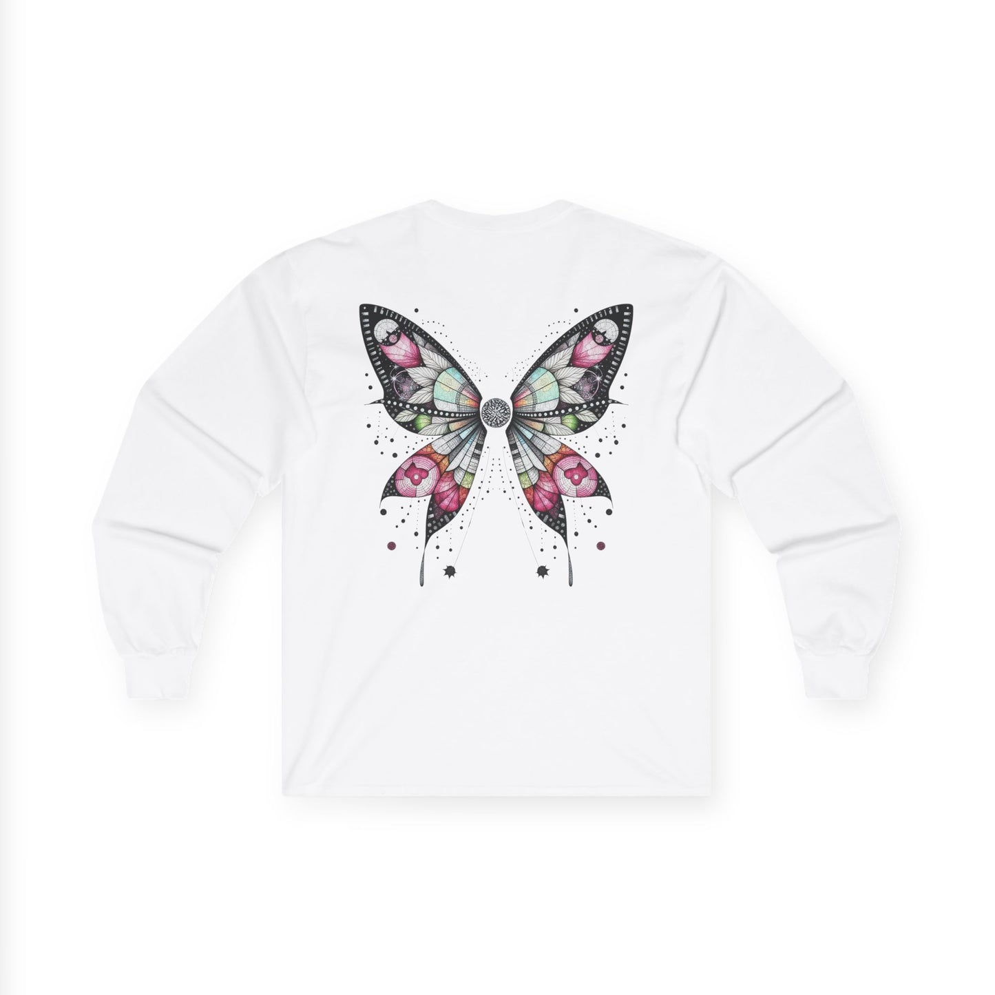 Dripping Ink - Fairy Butterfly Floral Long Sleeve Tee — Watercolor Wings - Front & Back Print Unisex Tee