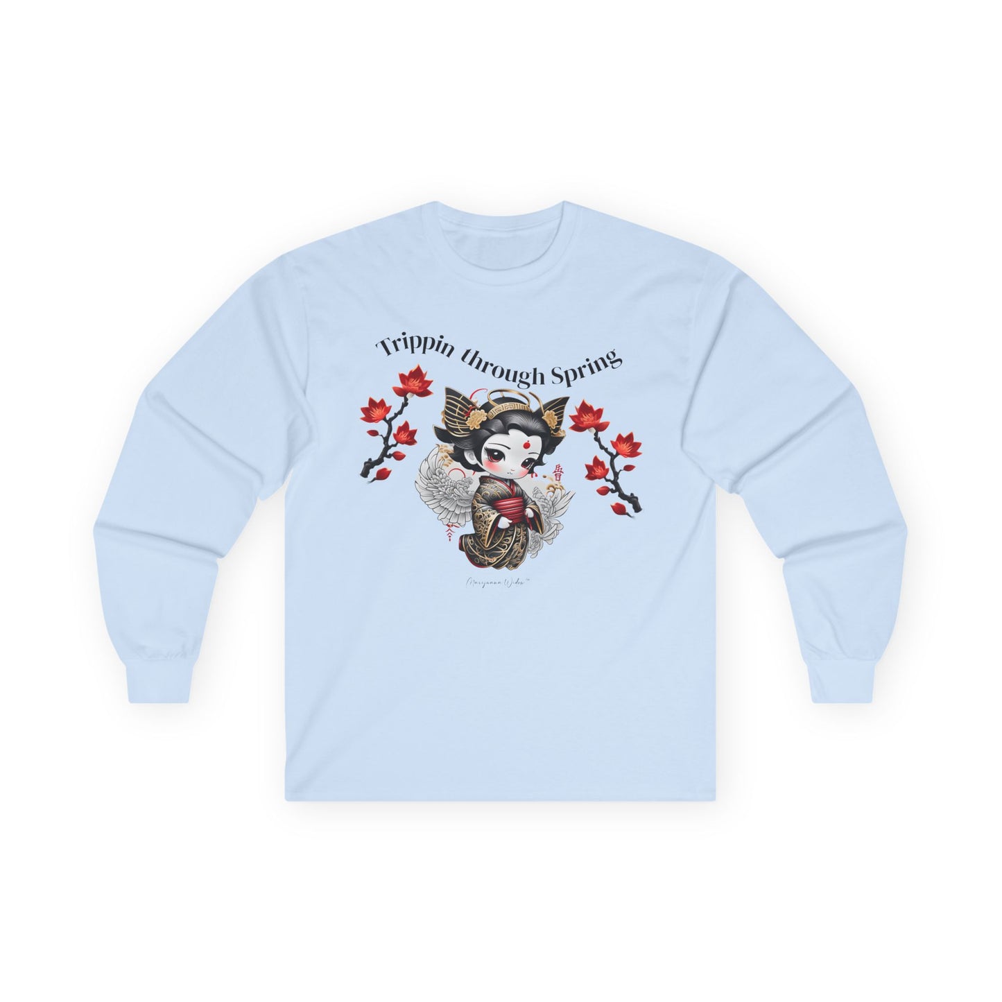 Geisha Angel - Trippin Through Spring - Cute Japanese Maple Leaves - Unisex Long Sleeve Tee