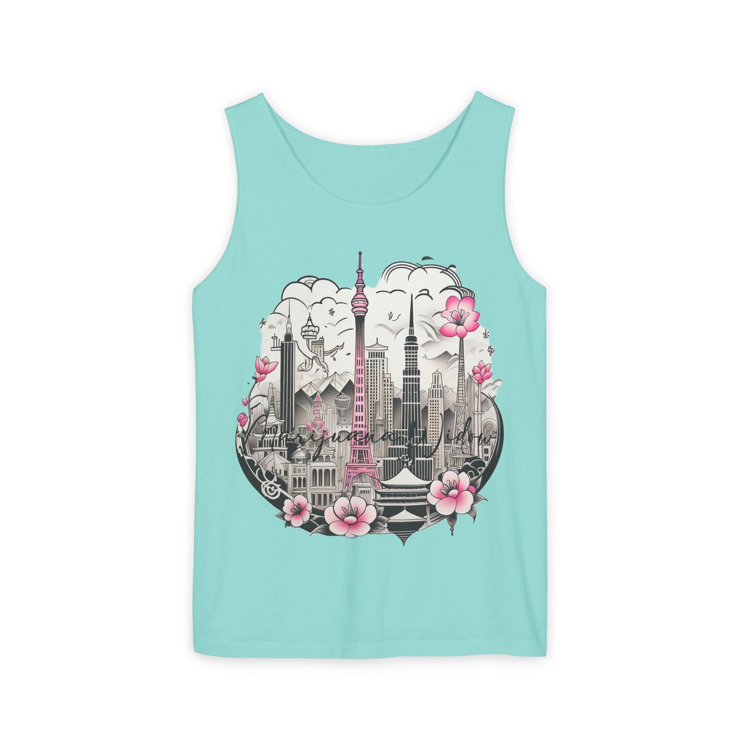 Tokyo Skyline Tank Top — Cherry Blossom Cityscape Graphic - Unisex Tank Top