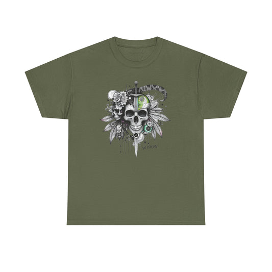 Outta My Mind - Skull Dagger Floral Tee — Gothic Skull Graphic Unisex T-Shirt