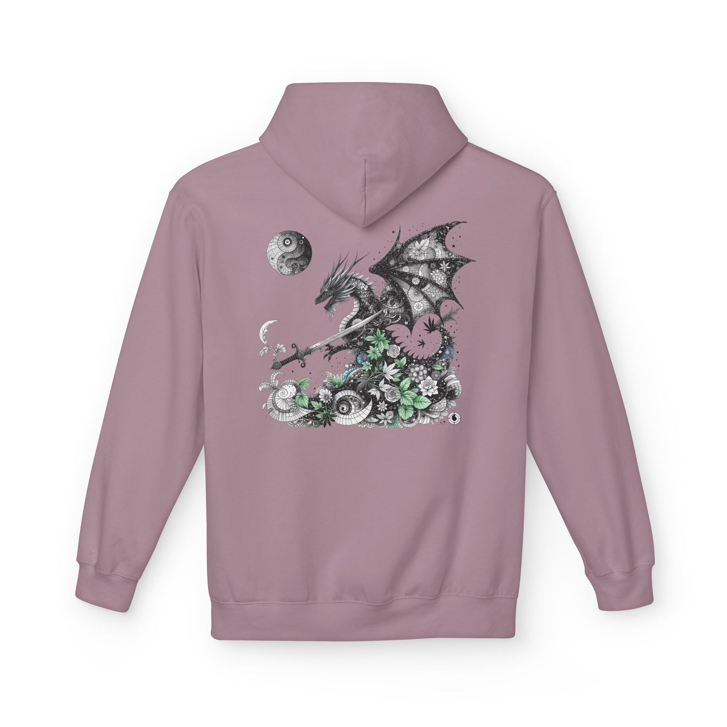 Midnight Garden Hoodie — Black & Green Fantasy Dragon Sword Unisex Hoodie