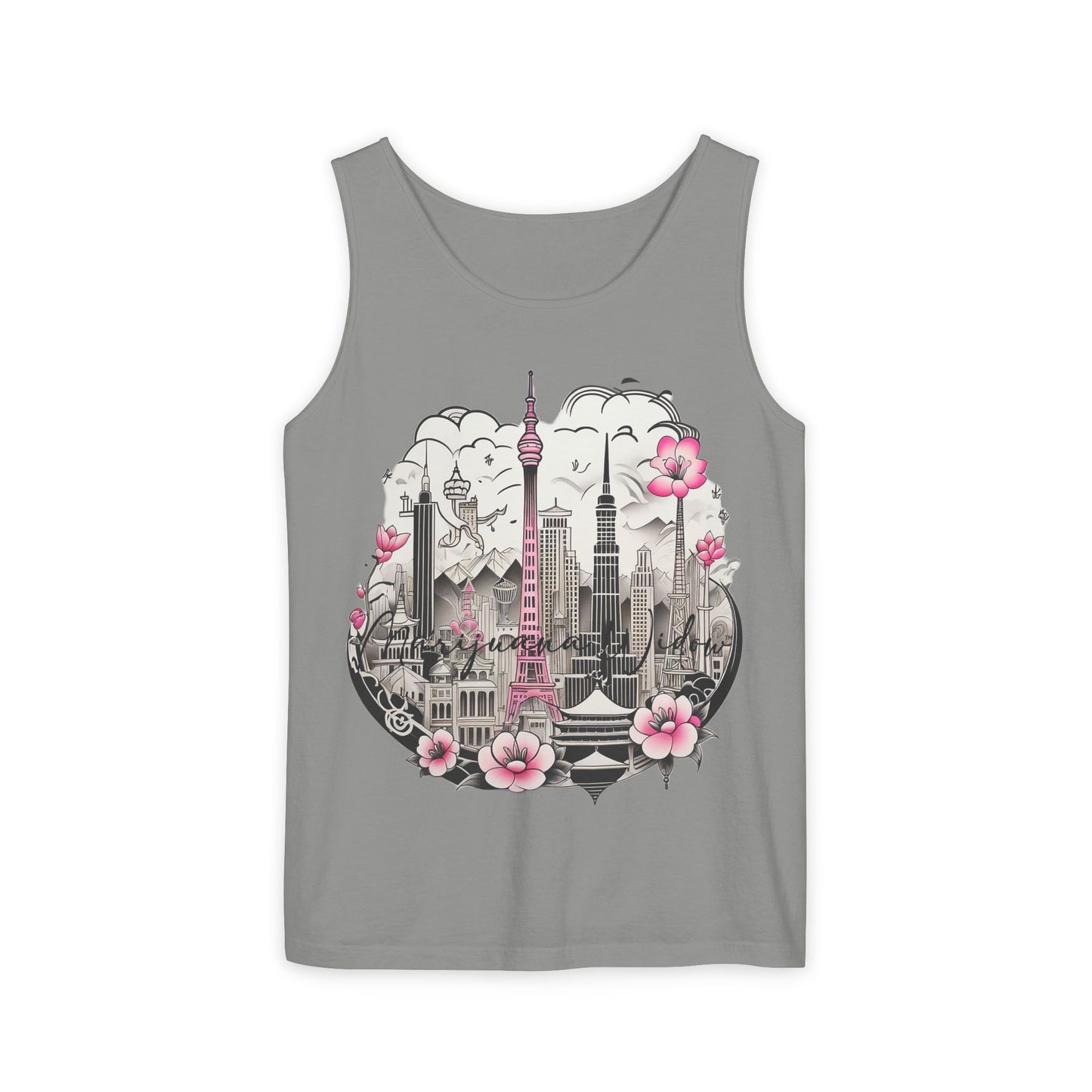 Tokyo Skyline Tank Top — Cherry Blossom Cityscape Graphic - Unisex Tank Top