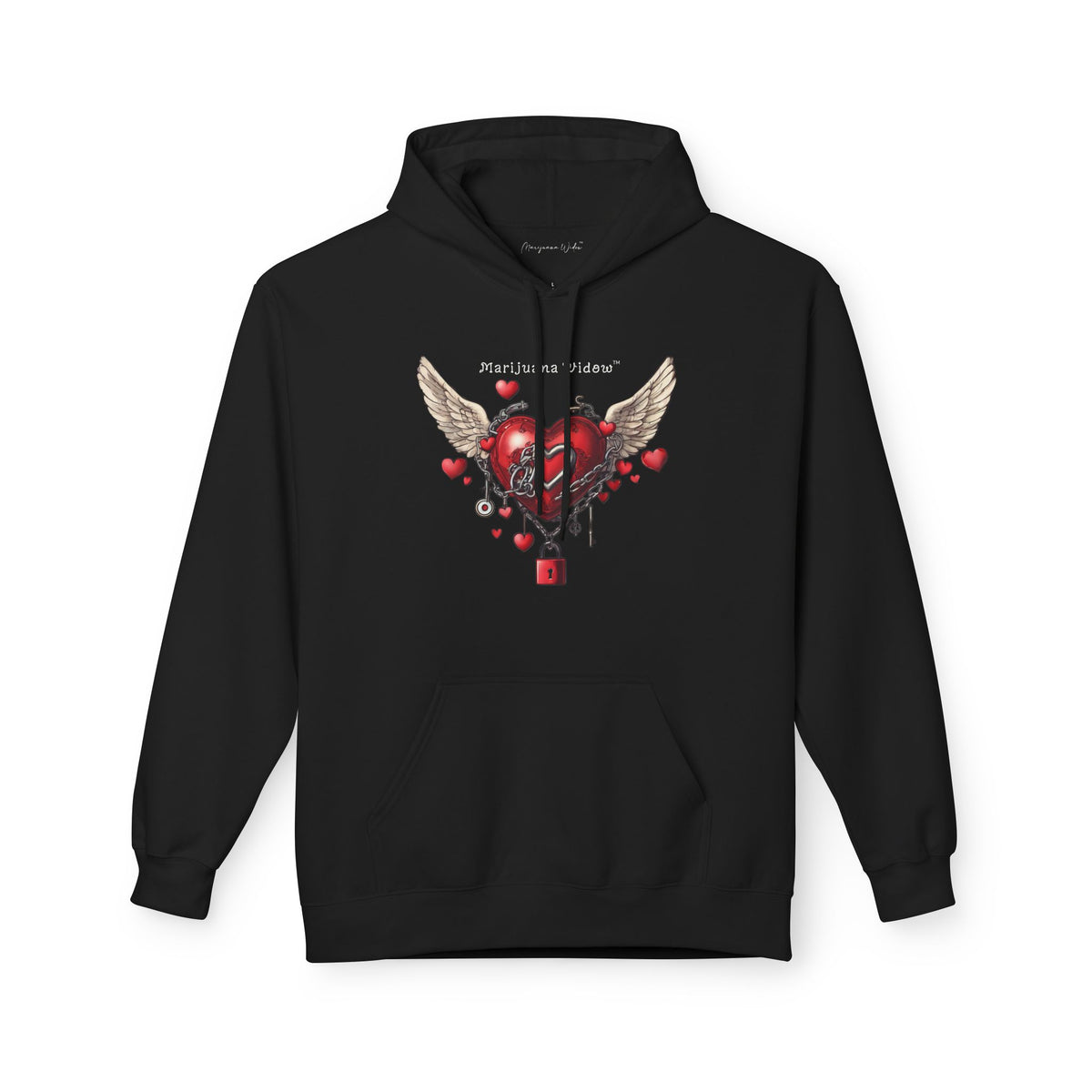 Winged Heart Lock Hoodie — Locked Heart Graphic Pullover Front and Back Graphic - Marijuana Widow