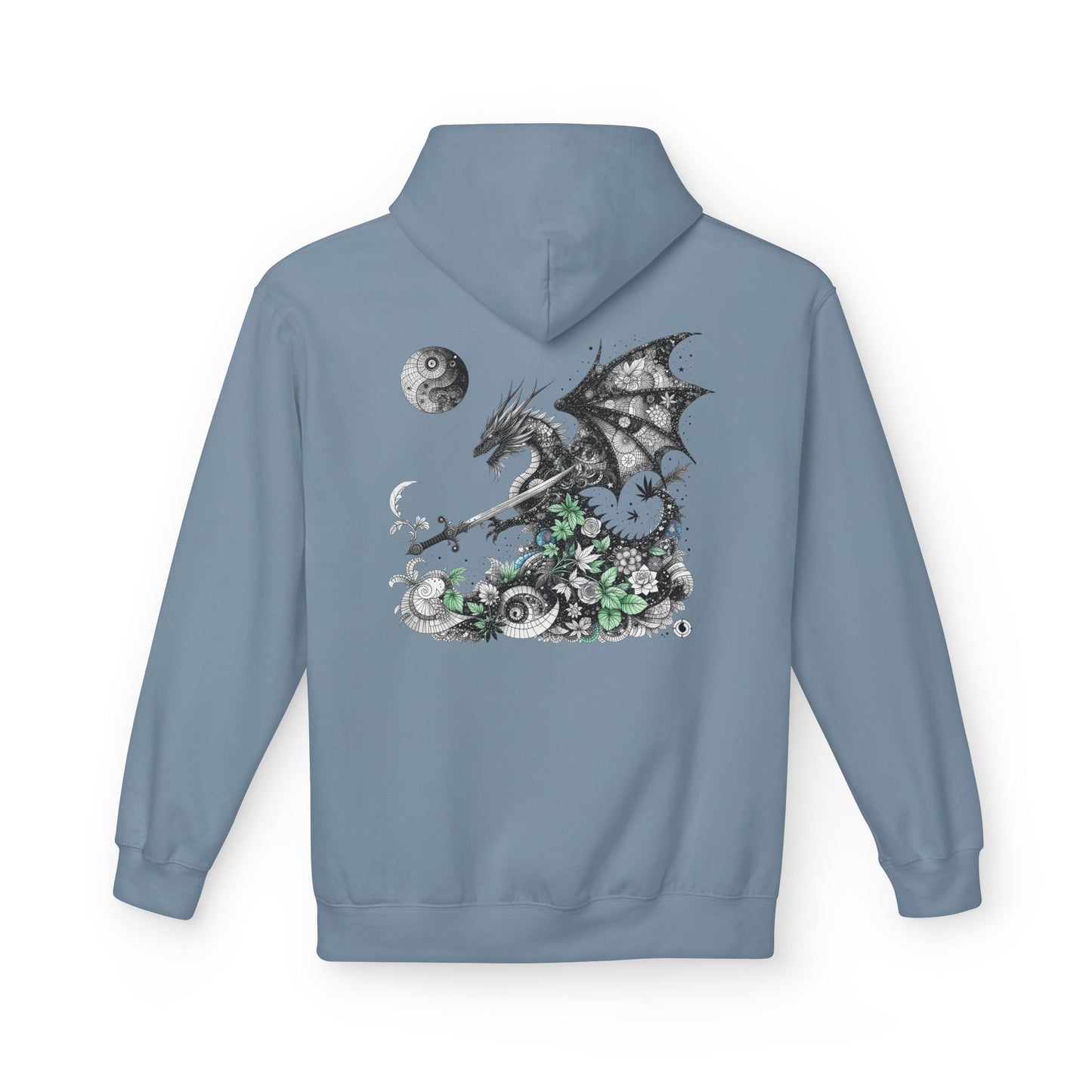 Midnight Garden Hoodie — Black & Green Fantasy Dragon Sword Unisex Hoodie