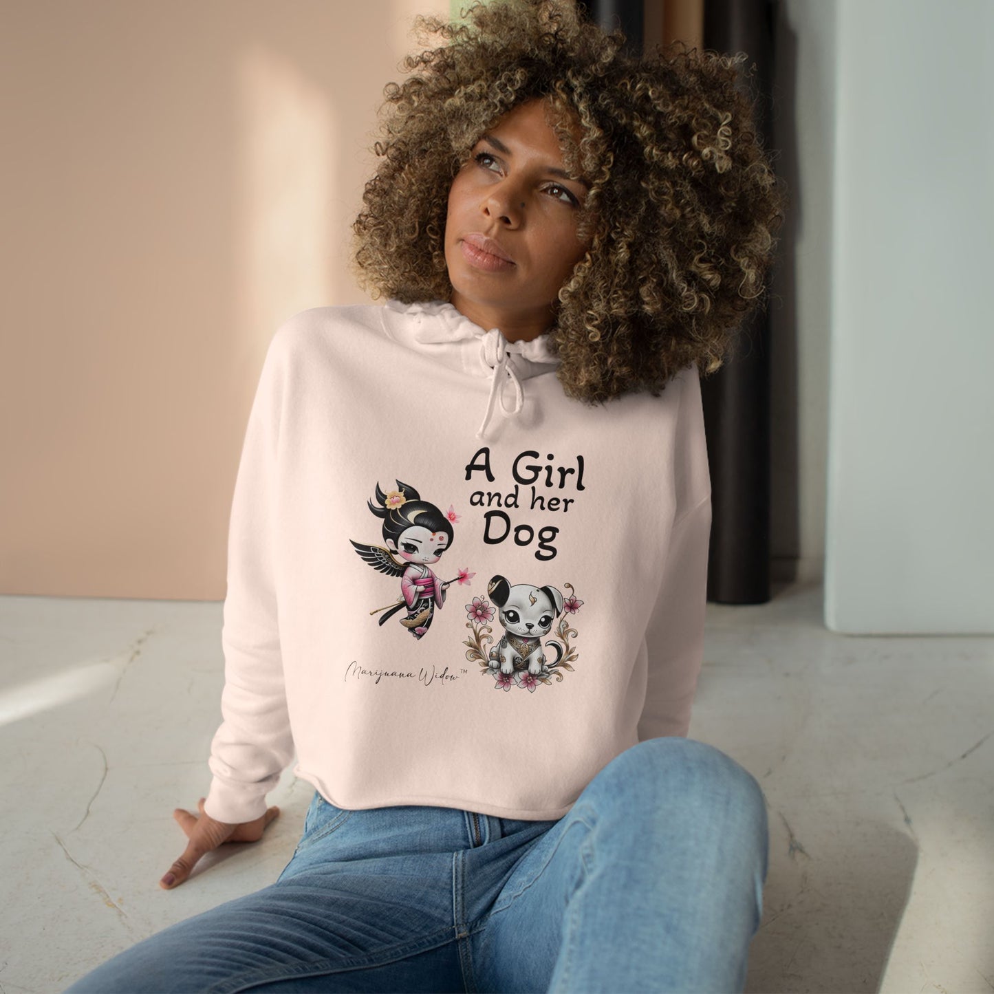 Geisha Angel - A Girl and Her Dog - Crop Hoodie