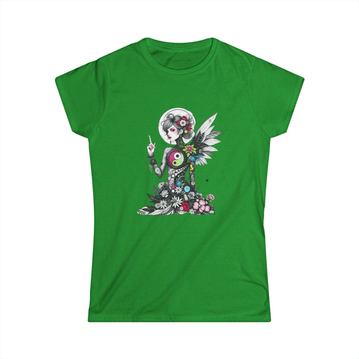 Angel Goddess Ying Yang — Whimsical Botanical Art Women's T-shirt