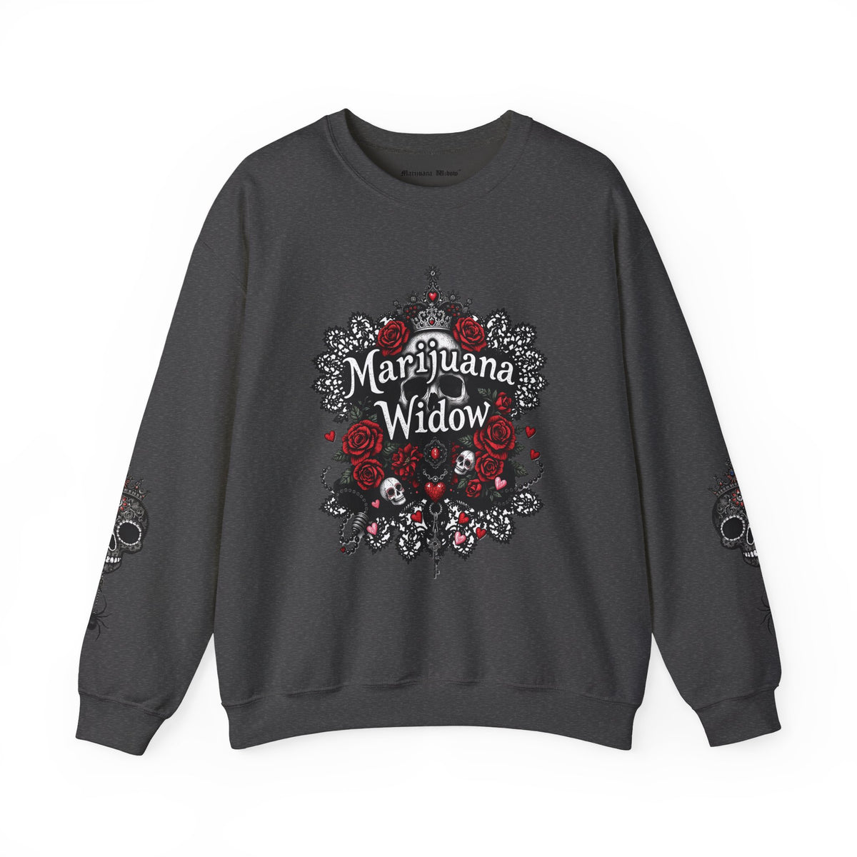 Marijuana Widow "Love My Skulls" Floral Crewneck Sweatshirt - Marijuana Widow