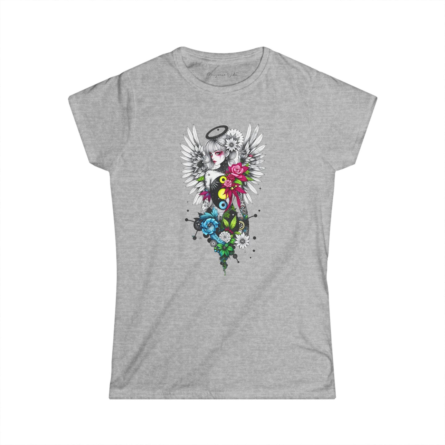 Angel Halo Floral Tee — Gothic Floral Graphic Women's T-Shirt