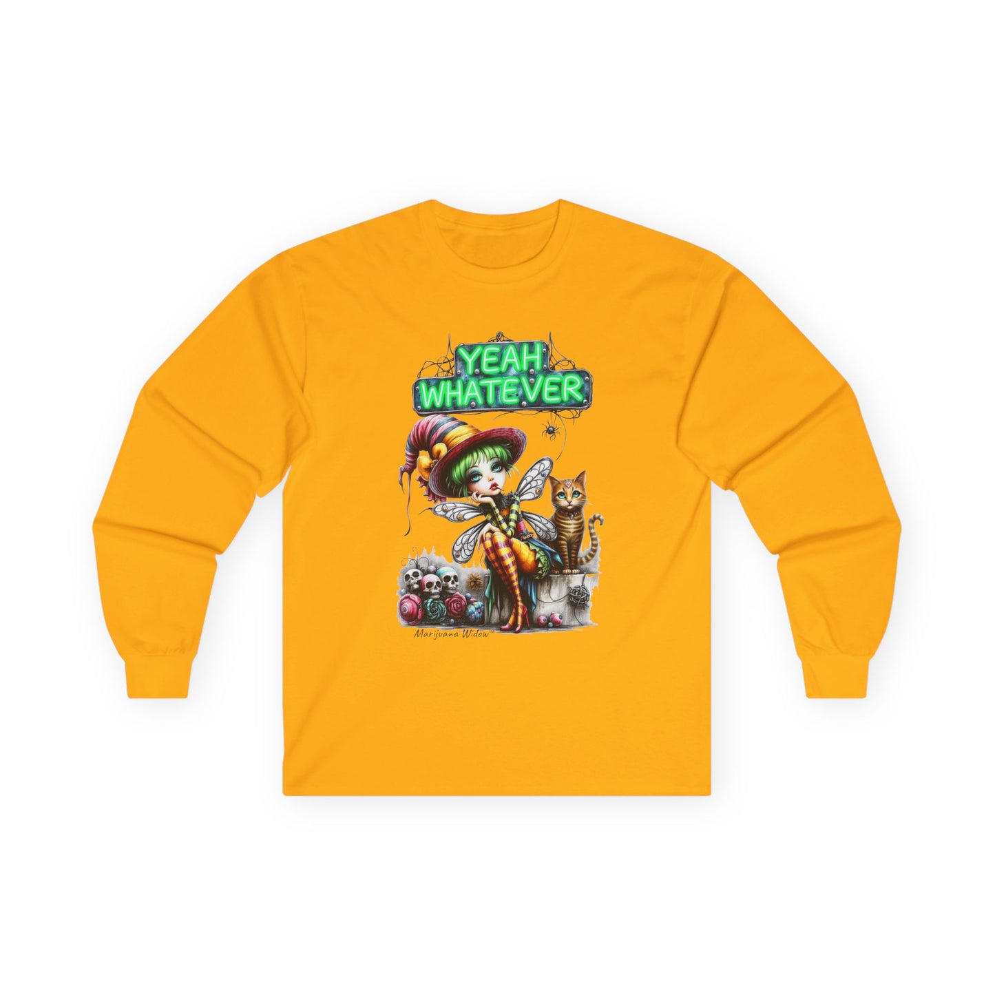 Halloween Fairy - Yeah Whatever - Fairy and Skeleton with Cat - Unisex Long Sleeve Tee