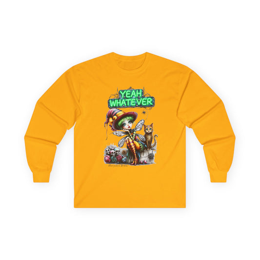 Halloween Fairy - Yeah Whatever - Fairy and Skeleton with Cat - Unisex Long Sleeve Tee