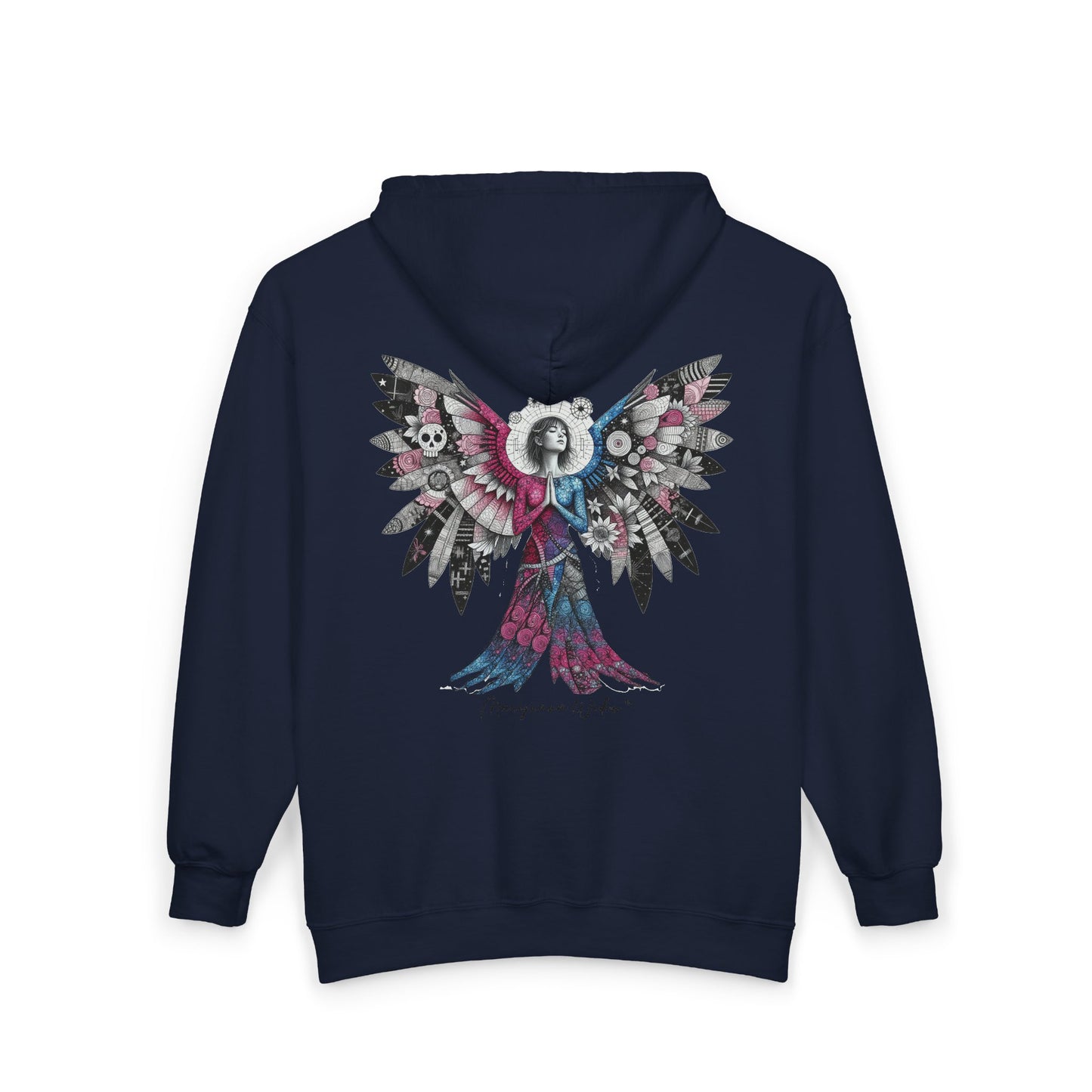 Angel Wings — Floral Skull Back Graphic - Full-Zip Hoodie