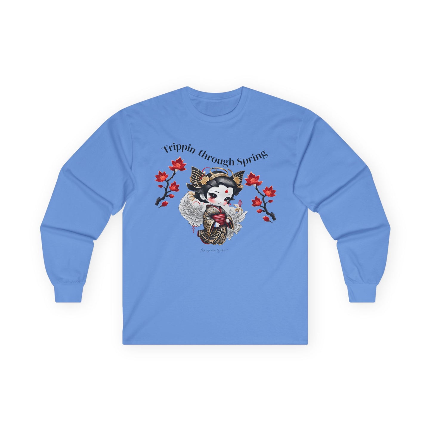 Geisha Angel - Trippin Through Spring - Cute Japanese Maple Leaves - Unisex Long Sleeve Tee