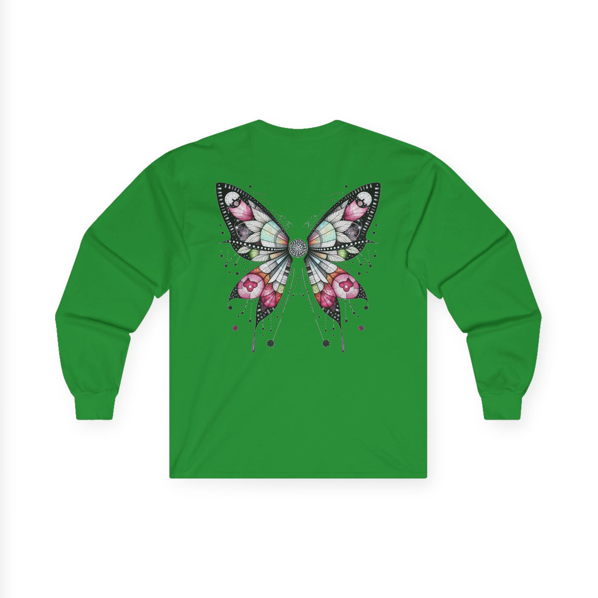 Dripping Ink - Fairy Butterfly Floral Long Sleeve Tee — Watercolor Wings - Front & Back Print Unisex Tee - Marijuana Widow