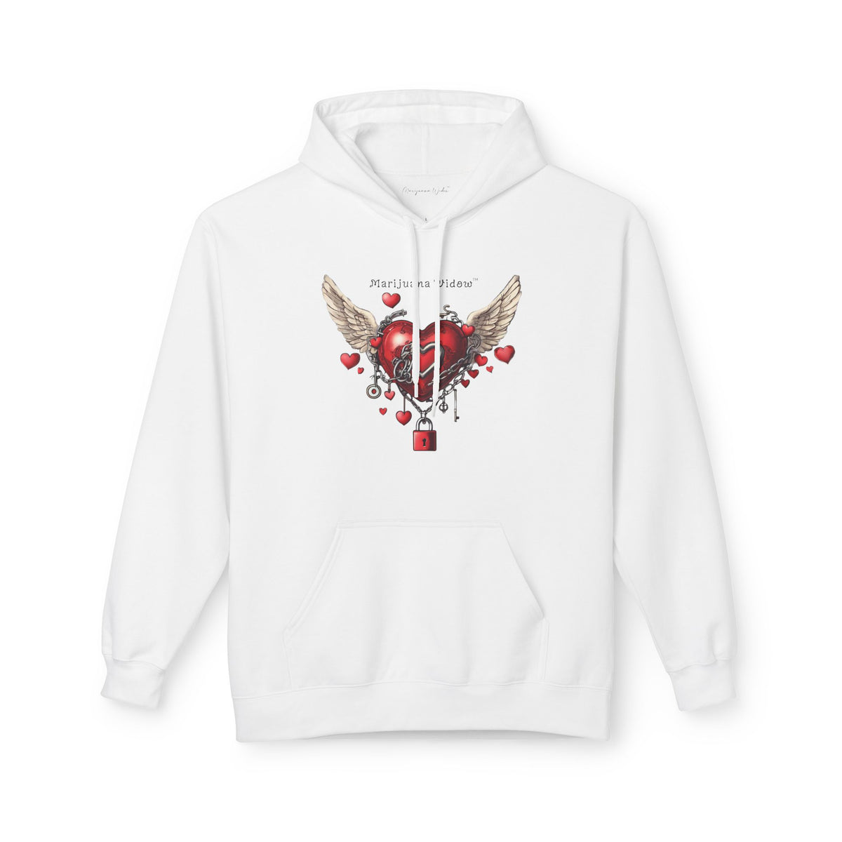 Winged Heart Lock Hoodie — Locked Heart Graphic Pullover Front and Back Graphic - Marijuana Widow