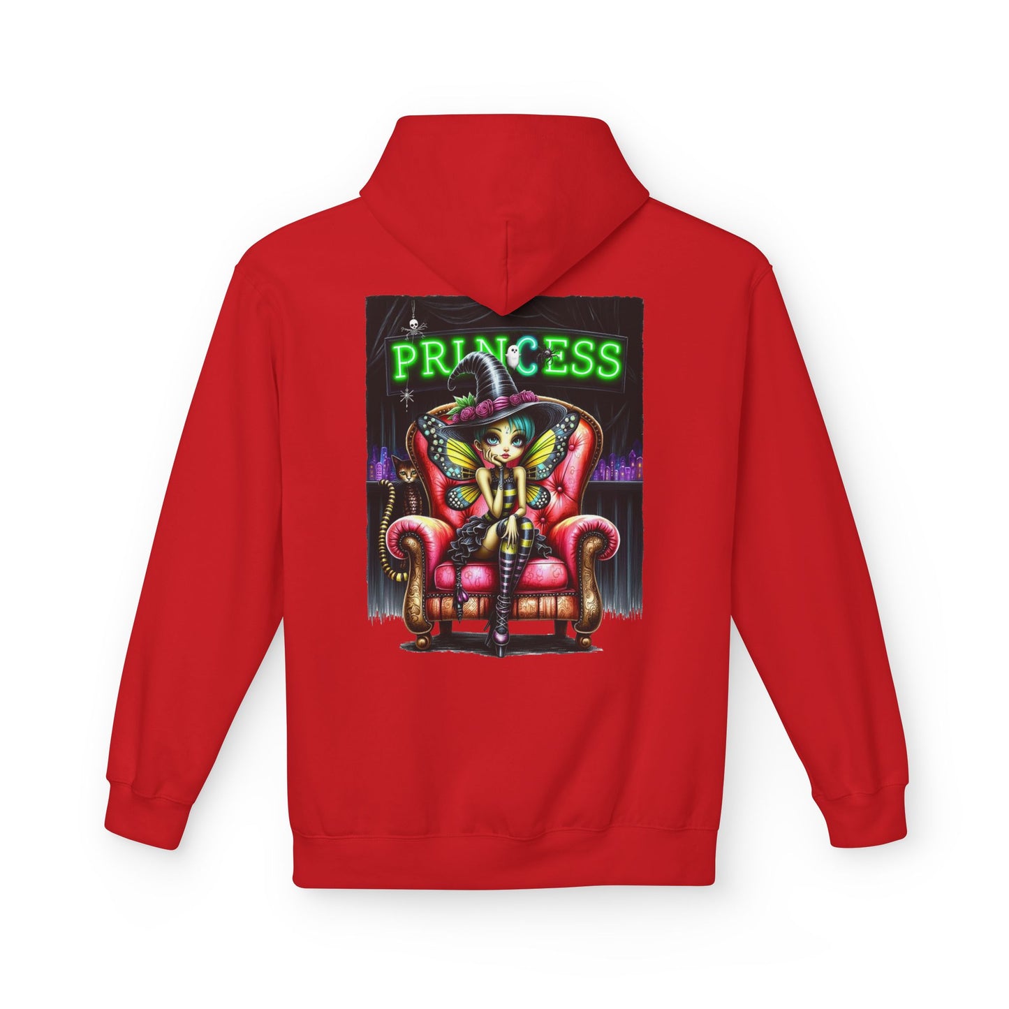Princess Witch Hoodie — Gothic Neon Throne Graphic Unisex Hoodie