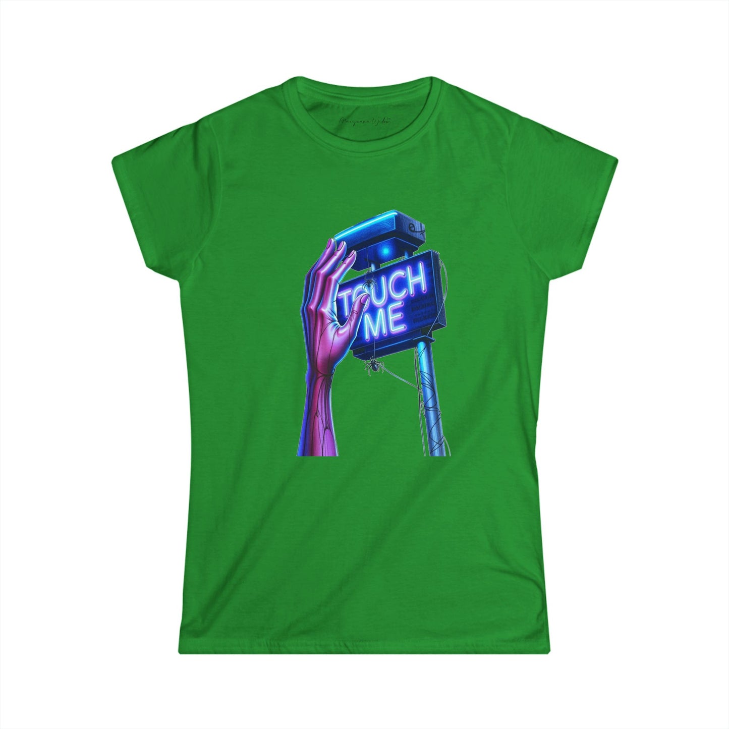 Touch Me - Blue Neon Sign - Women's Softstyle Short-Sleeve T-Shirt