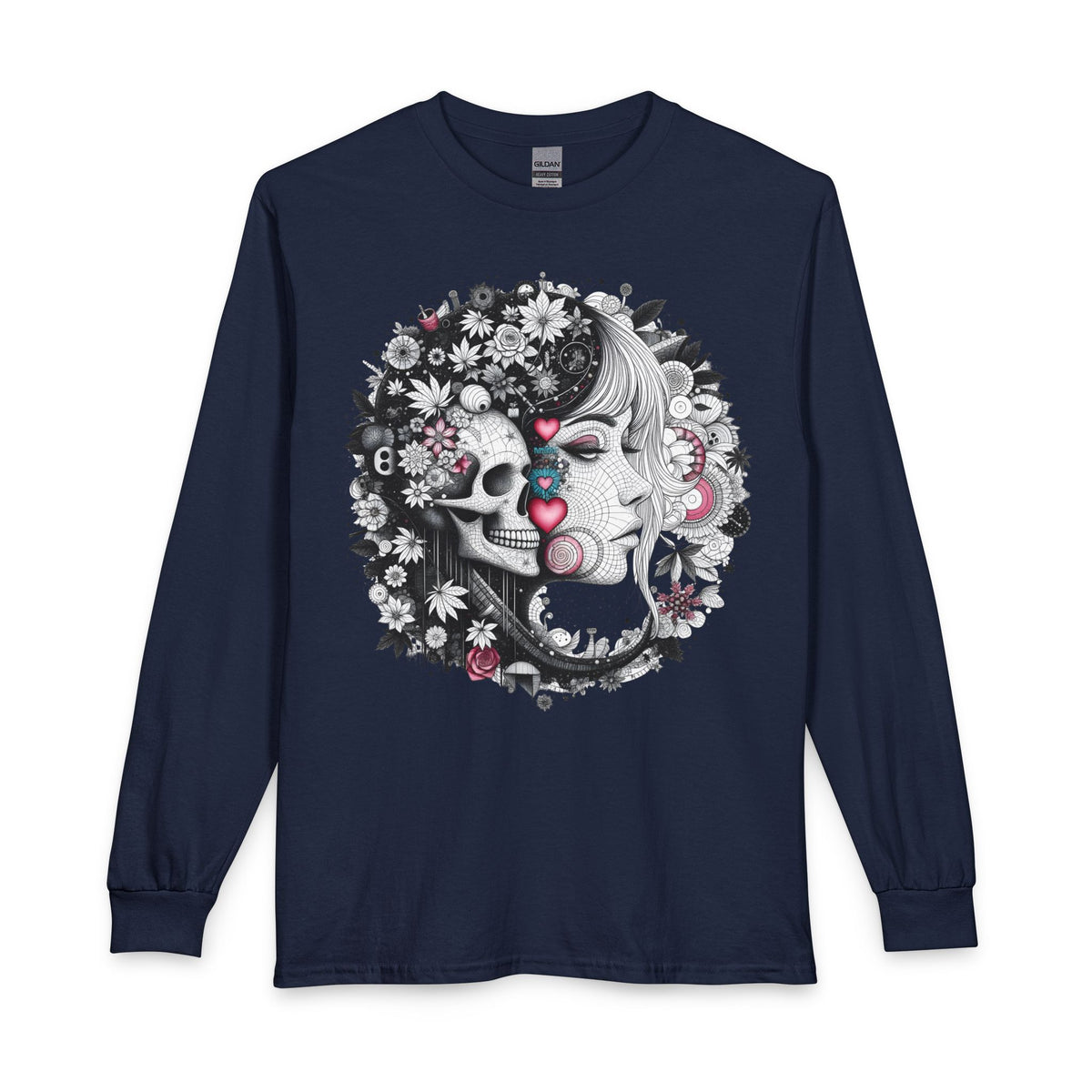Skull & Mary Floral Long Sleeve Tee — Day of the Dead Romance - Marijuana Widow