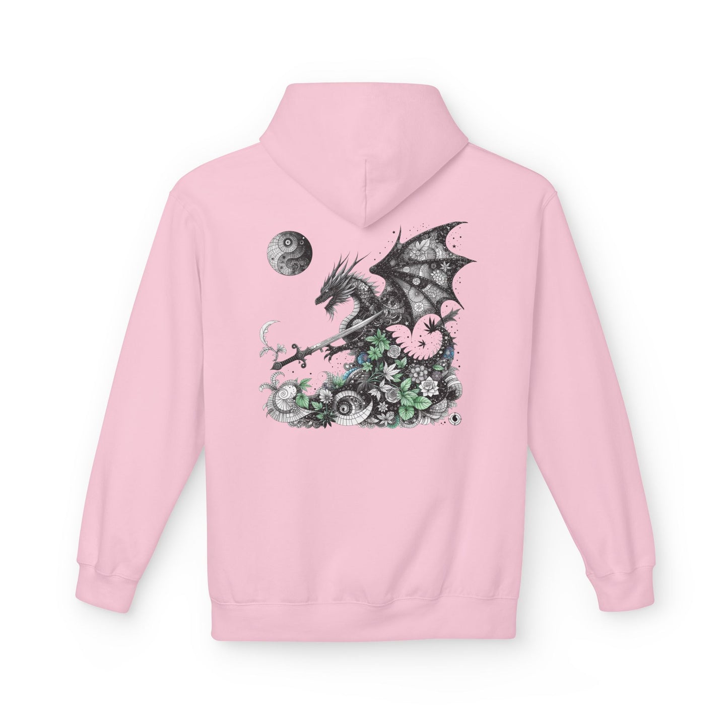 Midnight Garden Hoodie — Black & Green Fantasy Dragon Sword Unisex Hoodie