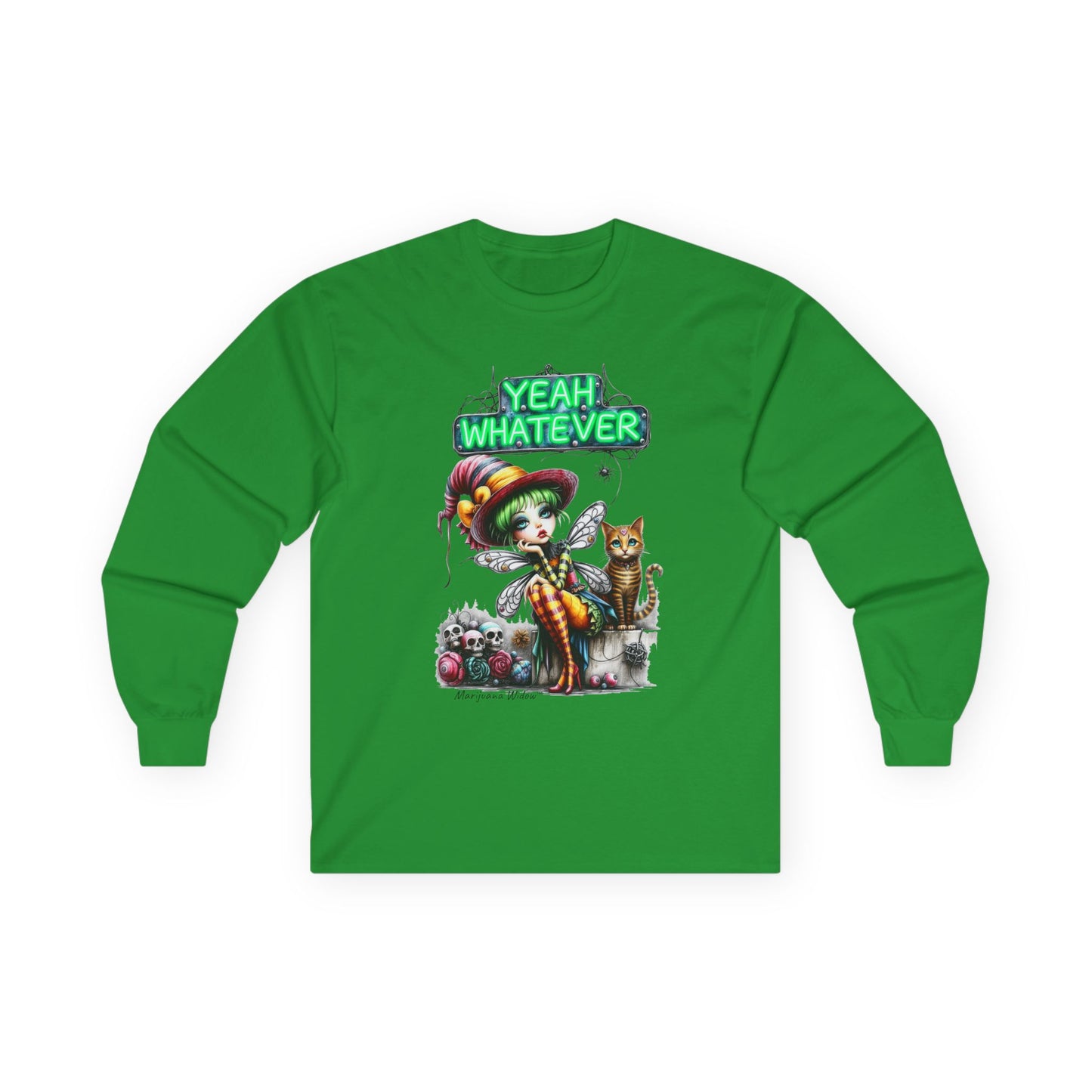 Halloween Fairy - Yeah Whatever - Fairy and Skeleton with Cat - Unisex Long Sleeve Tee
