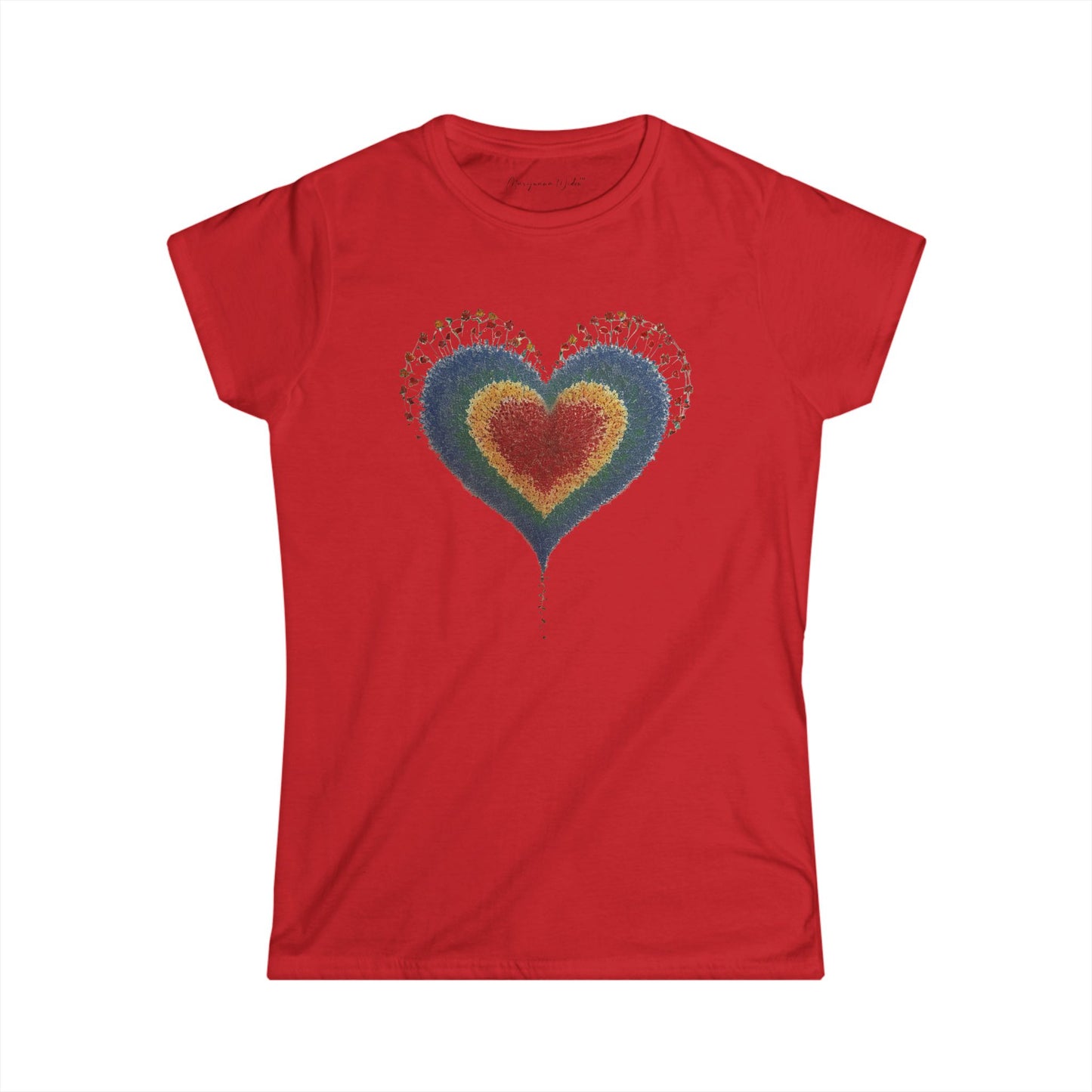 Heart Watercolor Tee — Rainbow Distressed Heart Graphic Women's Tee