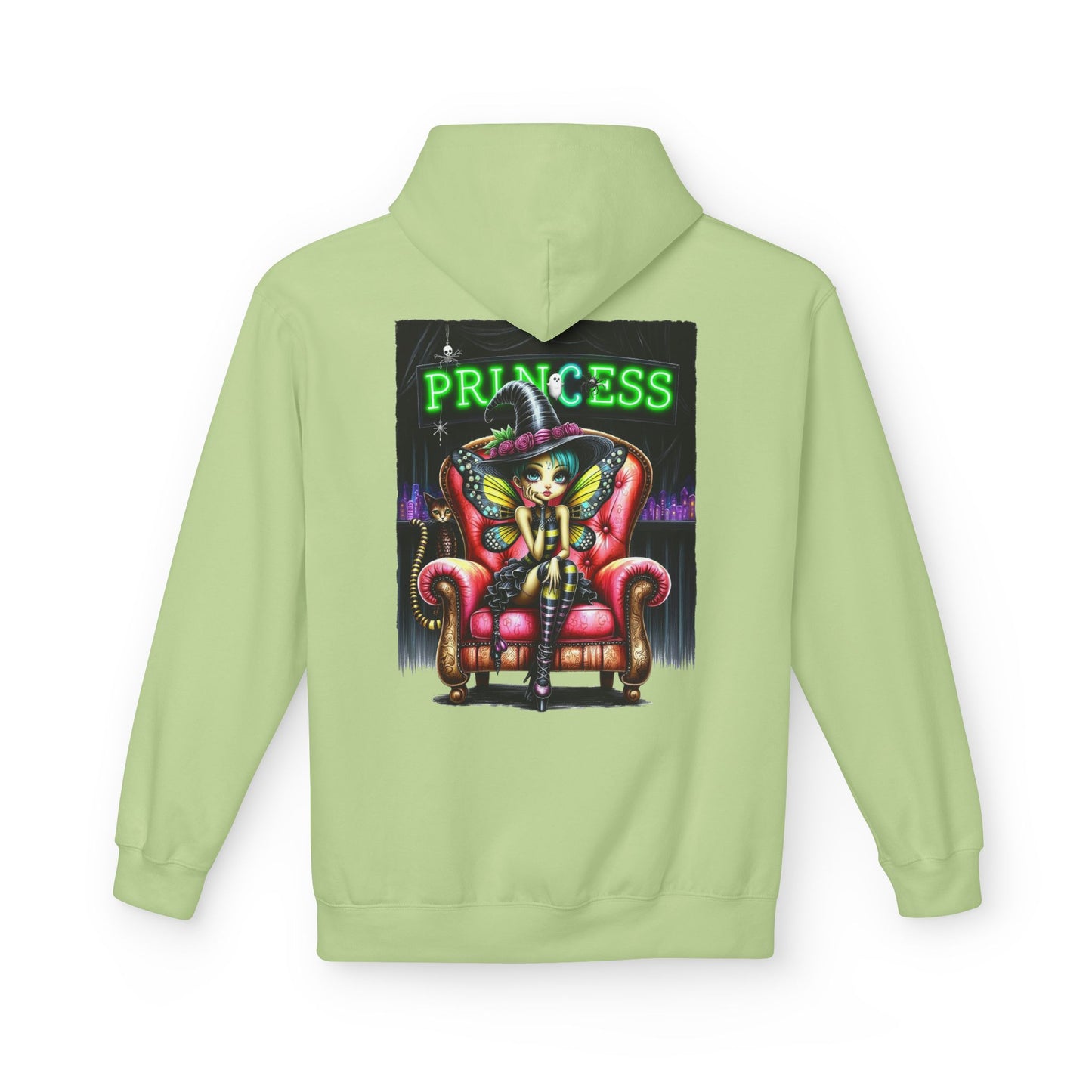Princess Witch Hoodie — Gothic Neon Throne Graphic Unisex Hoodie