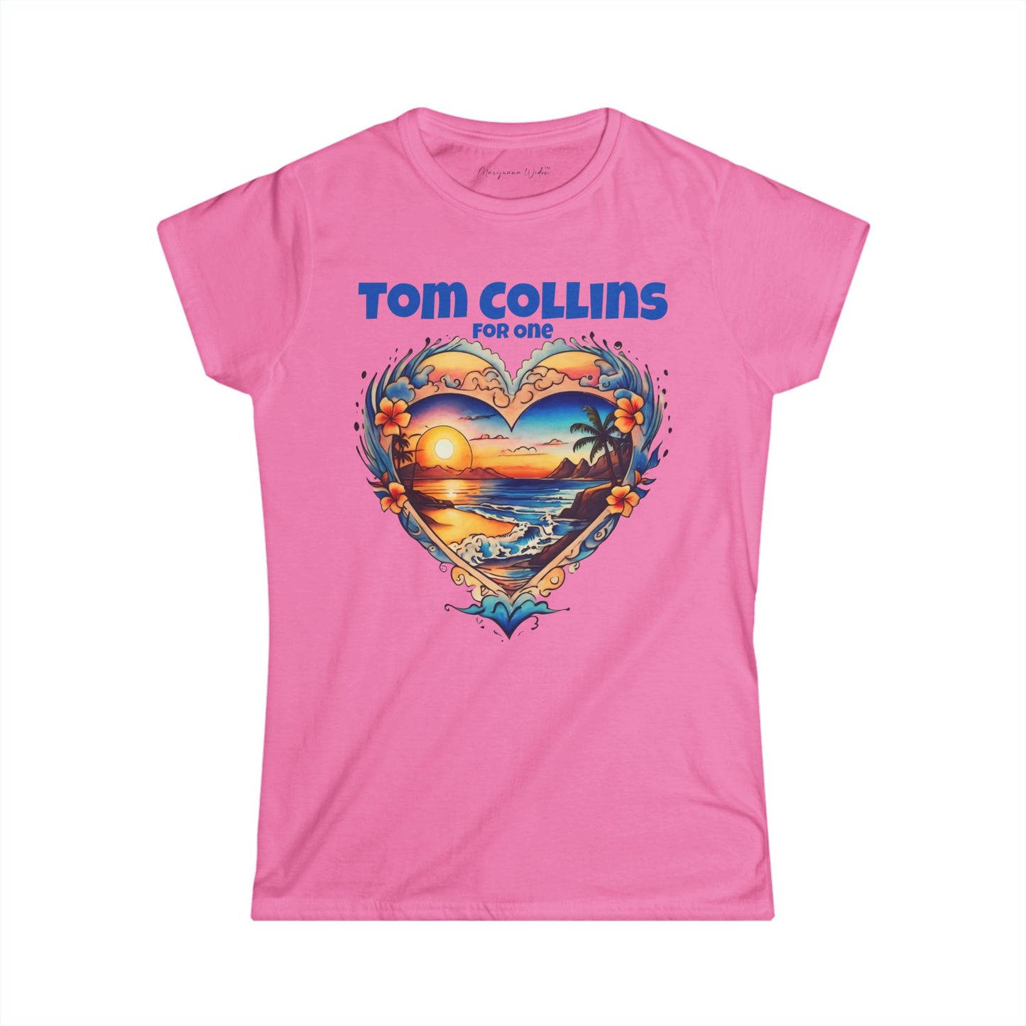 Tom Collins For One - Sunset Heart Women's T‑Shirt — Tropical Beach Graphic Tee