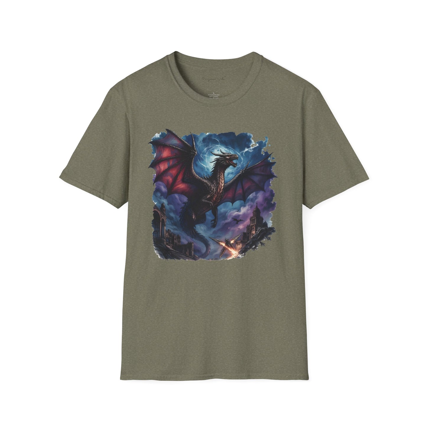 Dragon Night Above the Tower Unisex T-Shirt — Fantasy Dragon Artwork Tee