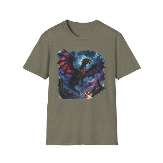 Dragon Night Above the Tower Unisex T-Shirt — Fantasy Dragon Artwork Tee