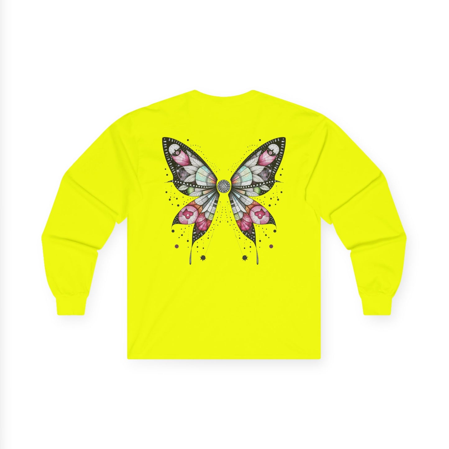 Dripping Ink - Fairy Butterfly Floral Long Sleeve Tee — Watercolor Wings - Front & Back Print Unisex Tee
