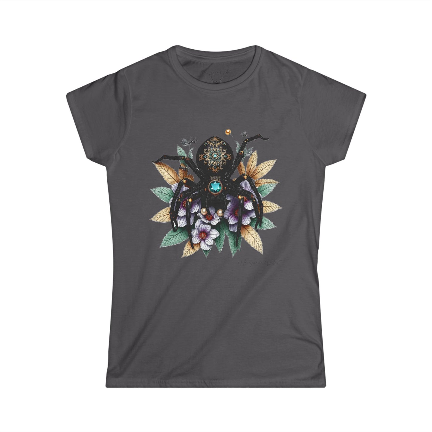 Bejeweled Black Widow Spider - Floral Pearl - Women's Tee