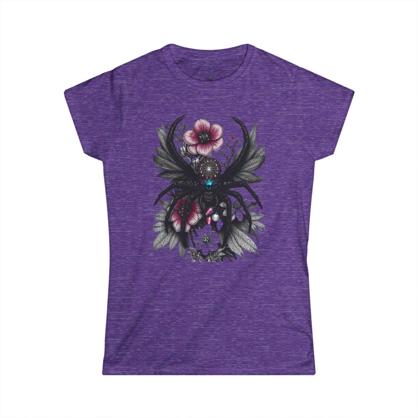 Bejeweled Black Widow Spider - Floral Leaves - Women's Tee