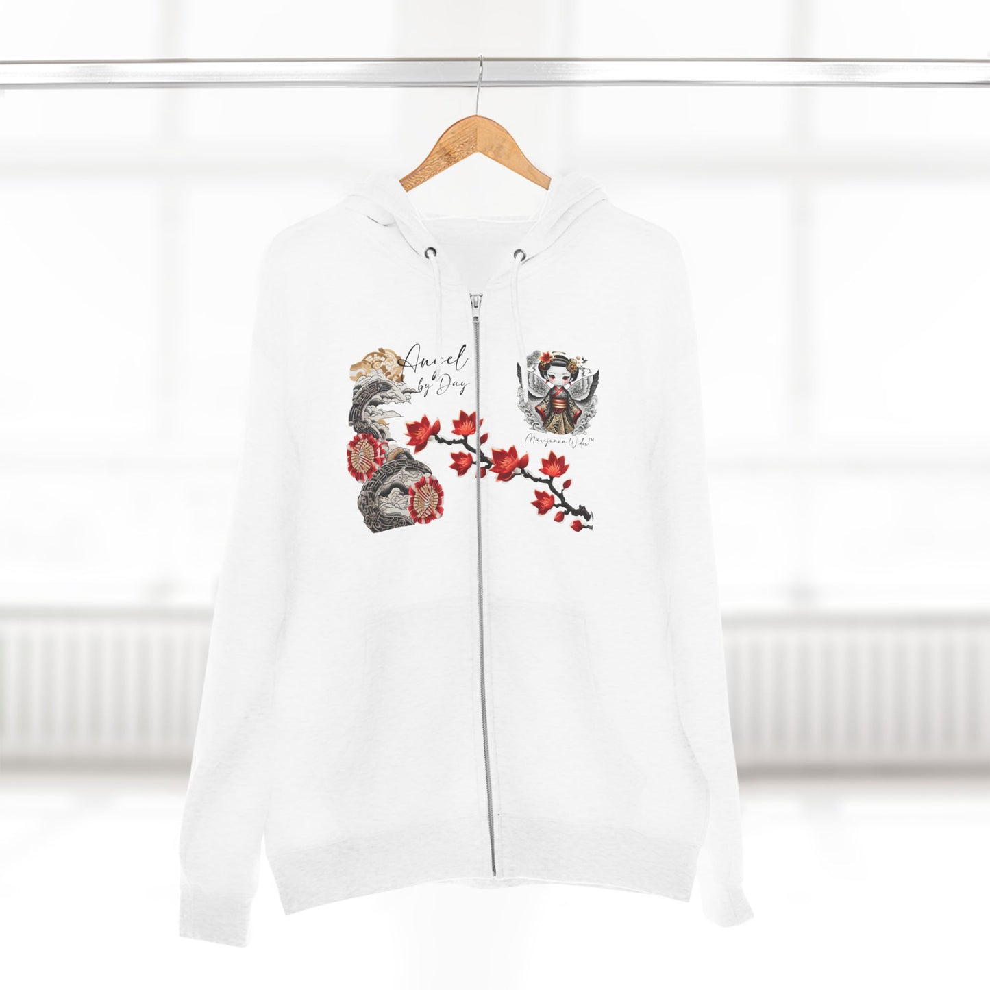 Angel by Day, Dragon by Night Zip-Hoodie - Japanese Dragon and Geisha Angel - Zip-Up Unisex Hoodie
